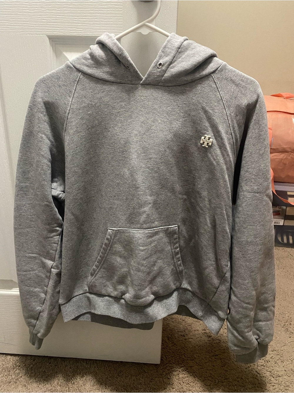 Tory Burch Light Gray Logo Pullover Hoodie